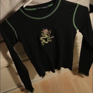 Rare Dragon top with green stitching